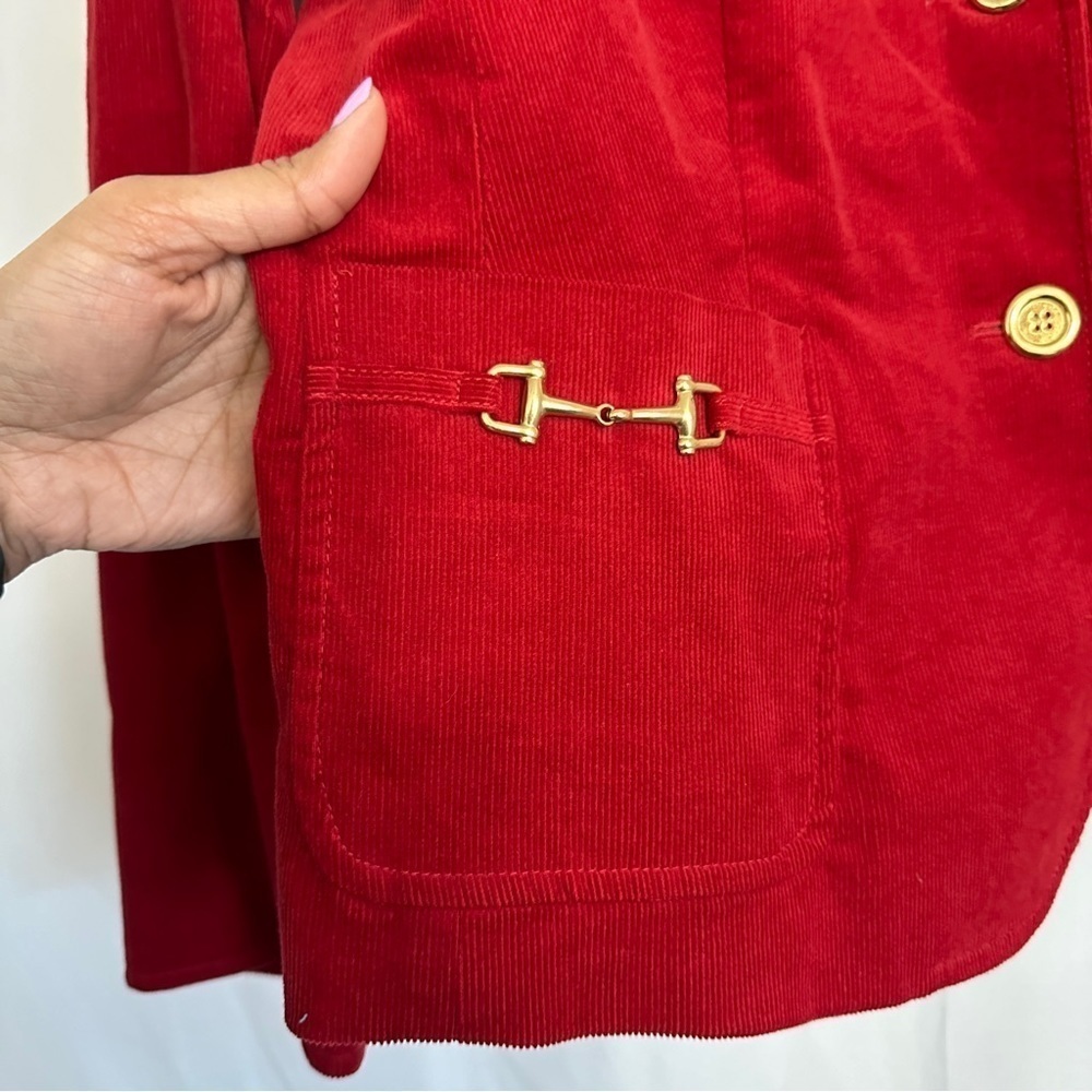 Talbots Women's Red Corduroy Blazer Jacket Gold Button Front Closure sz 14 - Picture 6 of 11